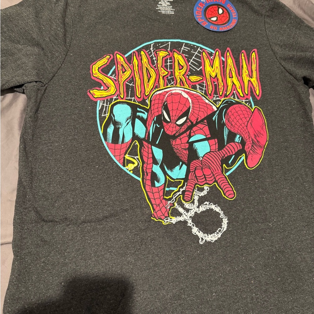 Spider-Man Graphic Tee - Neon Print on Charcoal